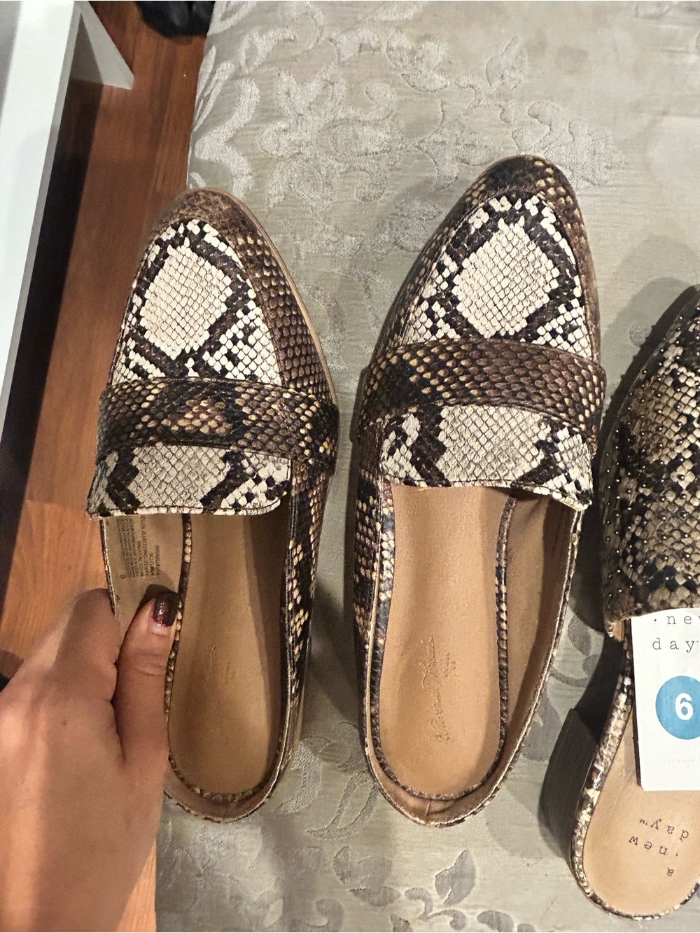 a new day Women's Snake-Print Slip-On Loafers in Brown and Cream